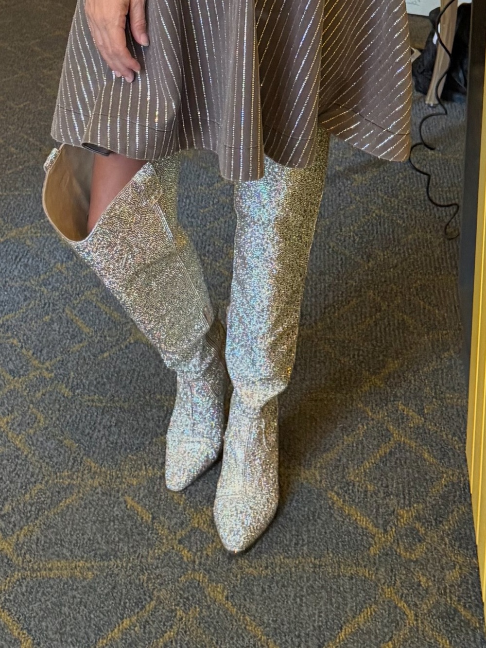 Betsey Johnson Iridescent Silver Glitter Over-the-Knee Boots